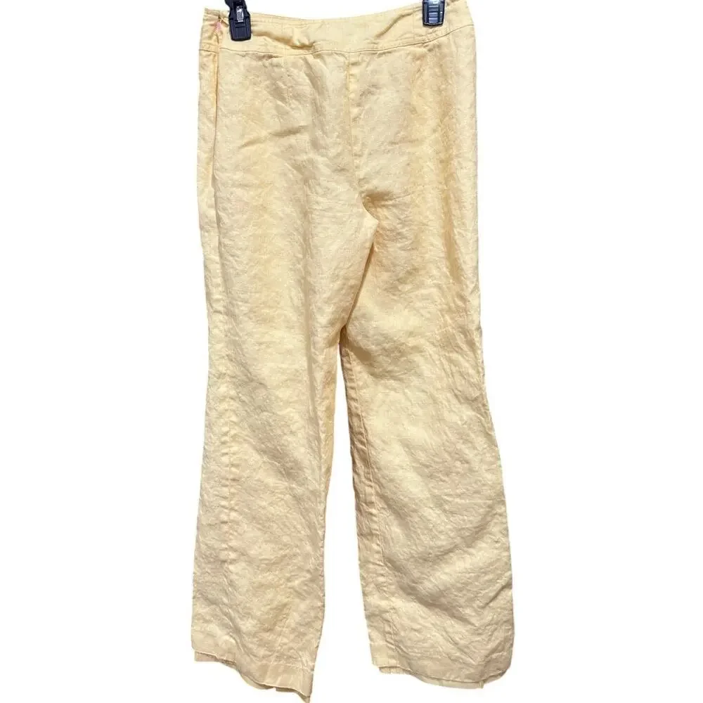 Talbots Pants Womens 8 Yellow Irish Linen Side Zip Minimalist Lagenlook BLEMISH